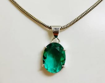 Elegant Green Emerald Oval Pendant Necklace | Timeless Handmade Gemstone Jewelry With Free Chain