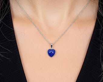 Handmade Lapis Lazuli Heart Pendant Necklace: Certified Blue Gemstone Jewelry (Free Chain)