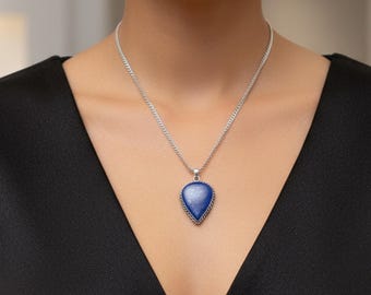 Natural Lapis Lazuli Pear Cabochon Pendant Handmade Blue Gemstone Necklace 65CT Crystal Jewelry With Free Chain