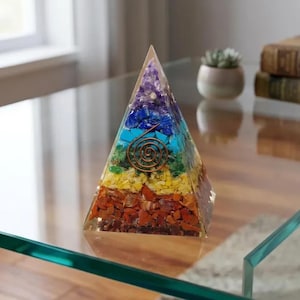 Handmade 7 Chakra Crystal Pyramid for Energy Balancing and Meditation Decor
