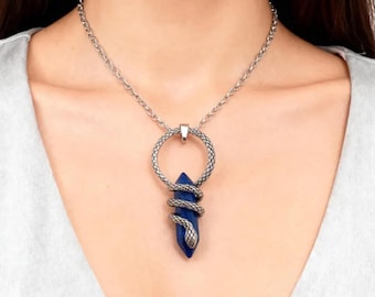 Certified Lapis Lazuli Pencil Pendant Necklace, Handmade Gemstone Jewelry (Free Chain)