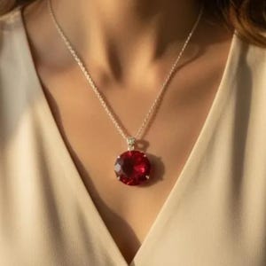 Handmade ruby pendant on white background