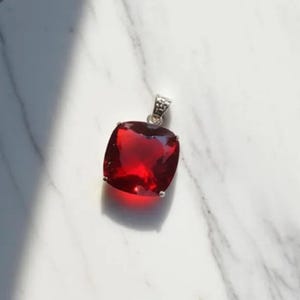 Bold red ruby cushion pendant necklace