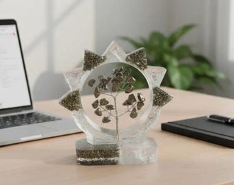 Natural Pyrite Gemstone Tree of Life, Handmade Crystal Sculpture, Gold Orgone Décor, Desk Accent, Spiritual Gift, Office Display