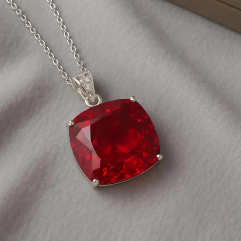 Statement ruby cushion pendant gift