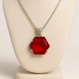 Oversized red ruby hexagon pendant necklace