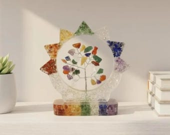 7 Chakra Gemstone Sculpture, Tree of Life Crystal Decor with Amethyst Lapis Aventurine Citrine, Handmade Spiritual Gift, Yoga Meditation