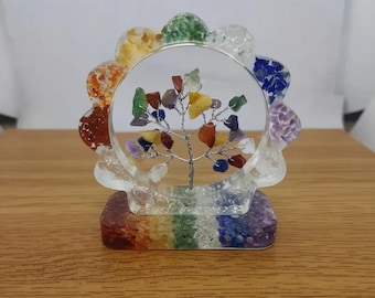 Handmade 7 Chakra Healing Crystal Tree, Decorative Spiritual Sculpture, Positive Energy Home Decoration