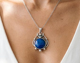 Handmade Certified Lapis Lazuli Orb Pendant Necklace (Free Chain Included)