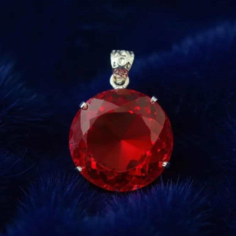 Handmade red ruby round pendant with free chain