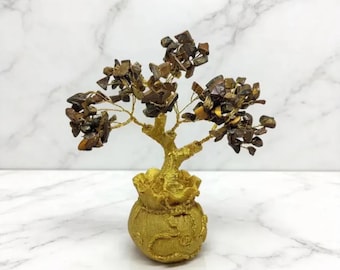 Tiger’s Eye Crystal Tree of Life, Handmade Gemstone Bonsai, Brown Stone Decor, Meditation Gift, Spiritual Home Accent, Reiki Display