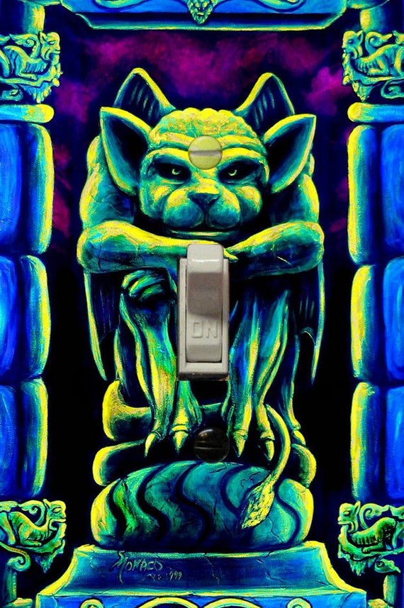 Gargoyle Light Switch Cover: Trippy Goth UV Blacklight Reactive