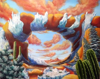 Original Southwestern Landscape Painting: Surreal Acrylic Canvas Art
