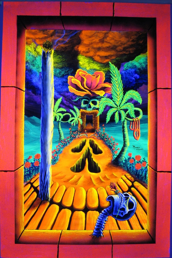 Trippy Blacklight Tapestry Uv Psychedelic Surreal Art Wall Hanging Skull Garden Illusions By Vincent Monaco Surrealistic Glow Psy Decor