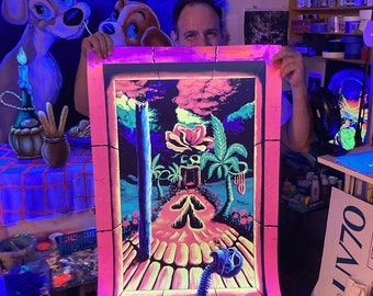 ブラックライトポスター　スカル　グロー Vintage 1990's Blacklight Poster for UV Stoner Cool Trippy