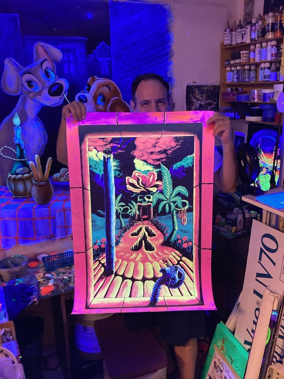 ブラックライトポスター　スカル　グロー Vintage 1990's Blacklight Poster for UV Stoner Cool Trippy