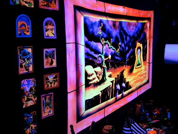 Trippy Uv Blacklight Tapestry Psychedelic Surreal Art Wall Hanging The Door Unlocked By Vincent Monaco Surrealistic Glow Psy Decor