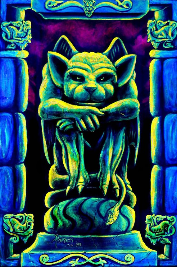 Blacklight Uv Gargoyle Tapestry Trippy Gothic Psy Glow Art Large Wall Hanging Cool