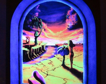 Blacklight Tapestry: "Surreal Sunset" UV Reactive Psychedelic Art