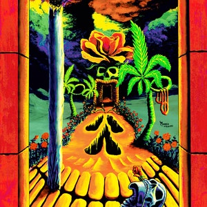 Blacklight Tapestry Cool Glow Vintage 1990's for Trippy Psychedelic Hippie Stoner Art Decoration of Grateful Dead Skull by Vincent Monaco