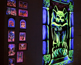 Blacklight UV Gargoyle Tapestry Trippy Gothic Psy Glow Art Wall Hanging COOL!