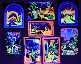 Blacklight Tapestry Set (8): 90s Psychedelic Art by Vincent Monaco