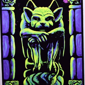 Gargoyle Blacklight Poster UV Reactive Special Edition Silk Screen Print Cool Trippy Black Light Hippie Room Goth Wall Art Vincent Monaco