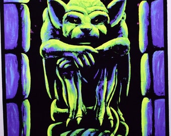 Gargoyle Blacklight Poster UV Reactive Special Edition Silk Screen Print Cool Trippy Black Light Hippie Room Goth Wall Art Vincent Monaco