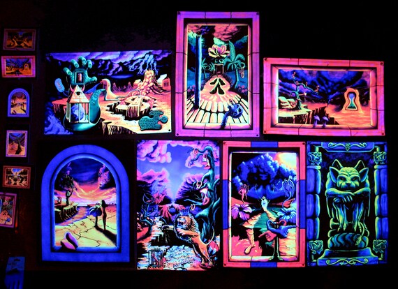 Blacklight Tapestry UV Black Light Cool Trippy Hippie Room Decor