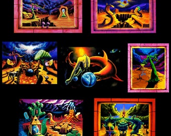 Vintage UV posters for cool reactive trippy black light art, hippie psychedelic Surreal Collection (7 posters) by Vincent Monaco