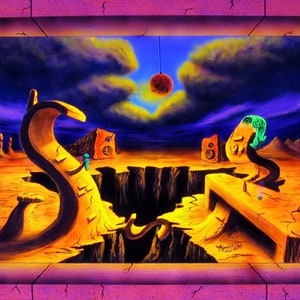 Vintage 90&#39;s UV blacklight poster for cool hippie trippy home wall decor of retro psychedelic surreal eclectic neon art by Vincent Monaco