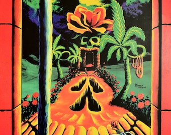 ブラックライトポスター　スカル　グロー Vintage 1990's Blacklight Poster for UV Stoner Cool Trippy