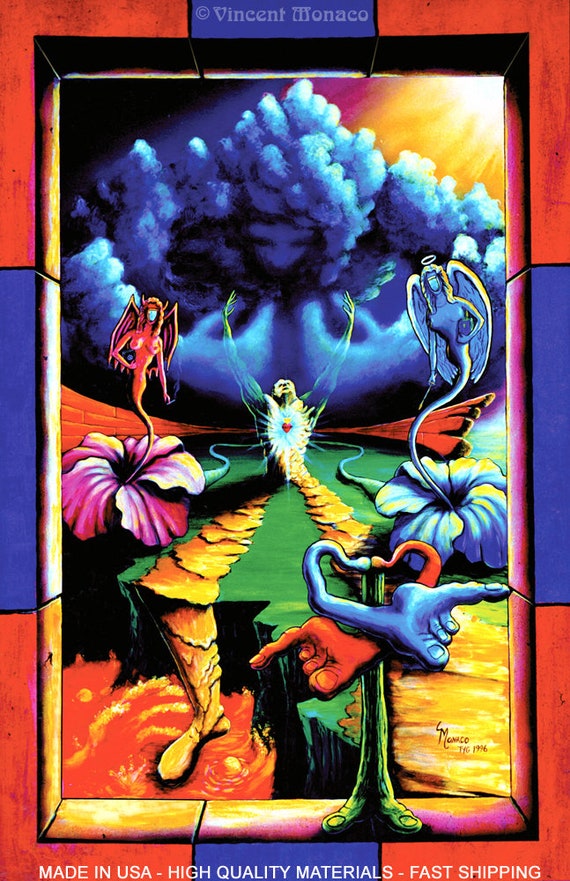 Blacklight Tapestry: Vintage 90s Psychedelic Surreal Art - Etsy
