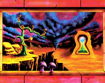 Vintage 1990's Blacklight Poster for UV Stoner Cool Trippy Hippie
