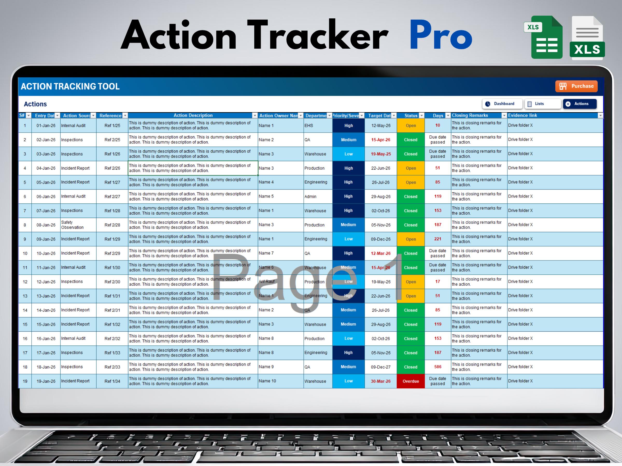 Action Tracker Pro – Action Management Tool for Excel & Google Sheets ...