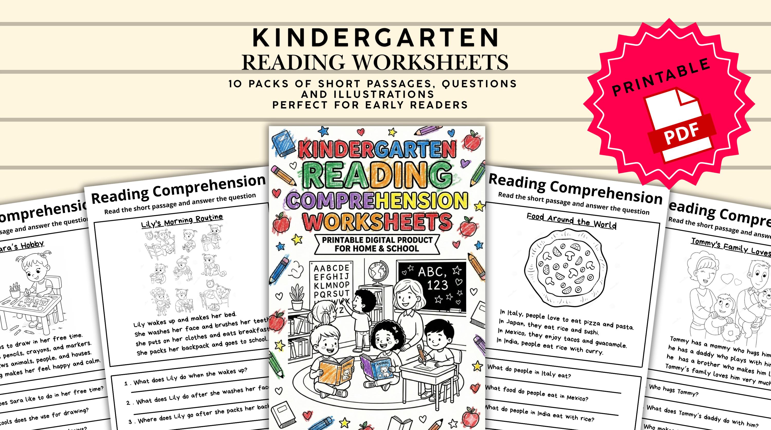 Reading Worksheets Pack for Kids | Preschool & Kindergarten - Etsy
