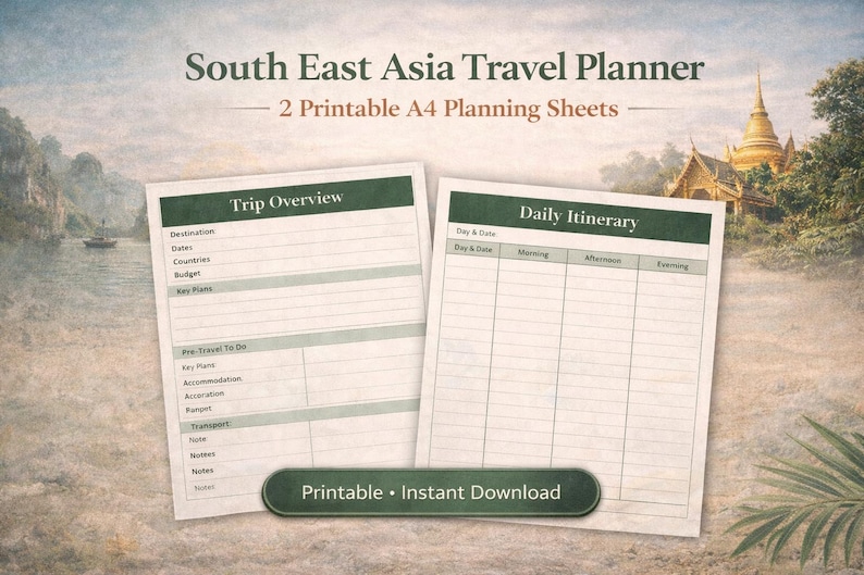 South East Asia Travel Planner (printable) | Thailand, Bali, Vietnam ...