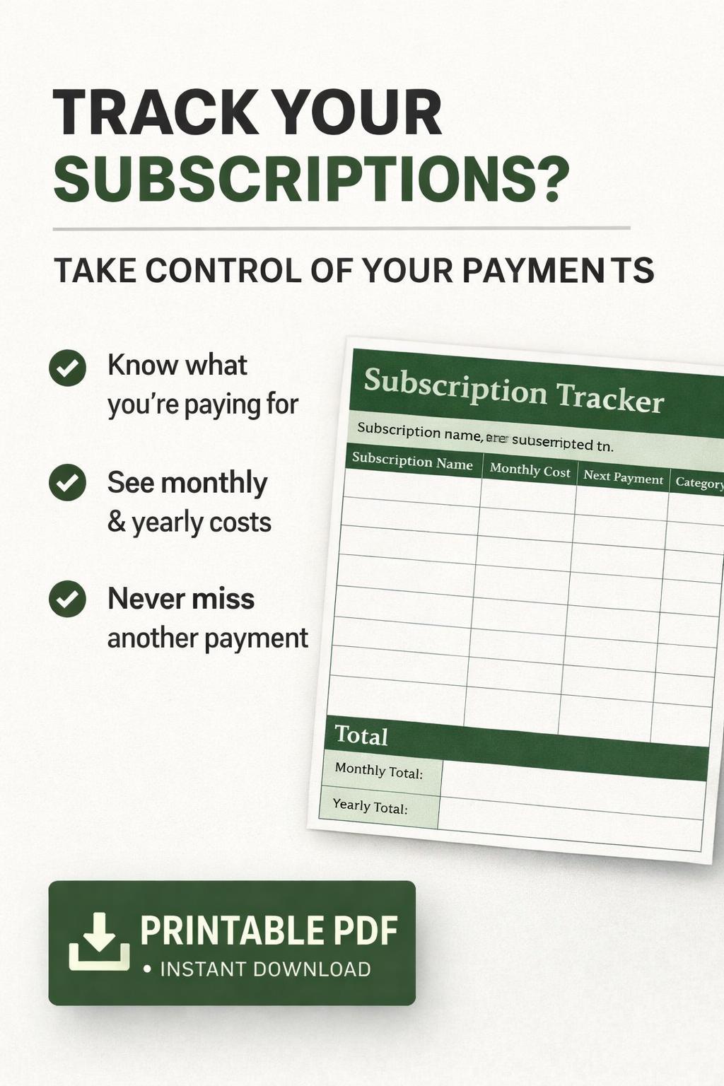 Subscription Tracker Printable | Monthly Bills Tracker | Track ...