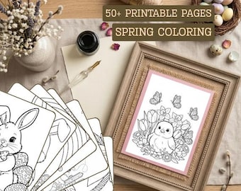 Easter Coloring Pages, Printable Bunny Sheets, Kids Activity Book (Digital Download)