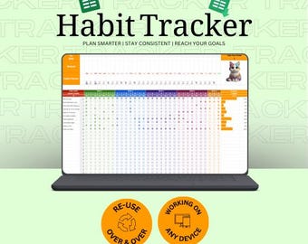 Habit Tracker Spreadsheet, Daily Weekly Monthly Planner (Google Sheets & Excel Template)