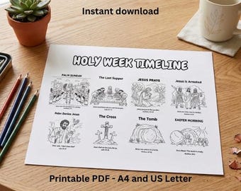 Holy Week Timeline Coloring Page, Easter Bible Story Countdown (Digital Download)