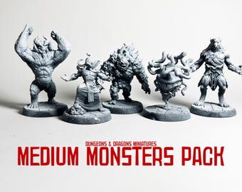 Miniature Models for D&D, Dungeons and Dragons Zenithal Primed Medium Sized Monsters, Yeti, Fire Elemental, Mindflayer, Beholder, Werewolf