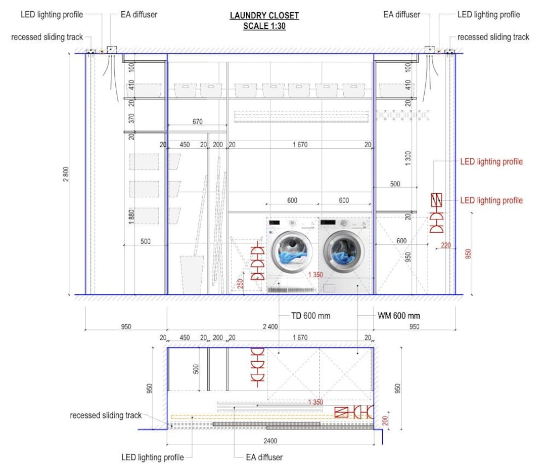 Interior Design / Laundry / Utility Closet | Technical Drawing PDF ...