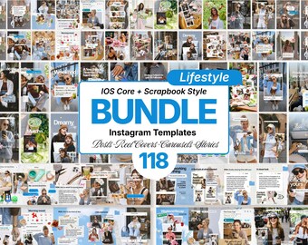 Lifestyle Instagram Templates Bundle, iOS Core Scrapbook Canva Social Media Kit, Reels Covers, Stories, Carousels, UGC Branding