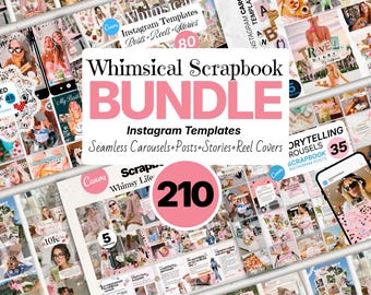 Pink Scrapbook Instagram Canva Template, Seamless Carousel + Stories + Posts + Reel Covers, Whimsical Lifestyle Content for Influencers