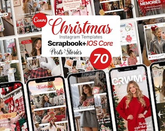 Christmas Instagram Templates Bundle, Aesthetic Holiday Canva Social Media Kit for Lifestyle Influencers, Cozy Winter Posts & Stories