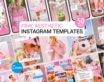 Pink Aesthetic Instagram Templates for Canva, iOS Core & Scrapbook Style Feed, Faceless Reels Covers, Story Posts for Coaches, Creators