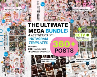 Social Media Manager Canva Templates Bundle, 4 Aesthetics Instagram Feed Kit (Digital Download)