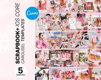 Roze plakboekcarrouselsjablonen, naadloze Instagram-carrouselcanvasjabloon, verhalende socialmediapost, esthetische collagefeed