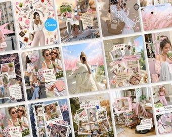 30 Scrapbook Instagram Templates Canva, Girly Whimsy Lifestyle Posts, Aesthetic Content Creator Carousel, UGC Storytelling